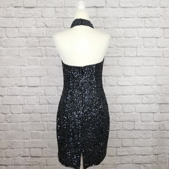 Stenay vintage black sequined halter mini form fitting dress women's size 10 - Picture 5 of 9
